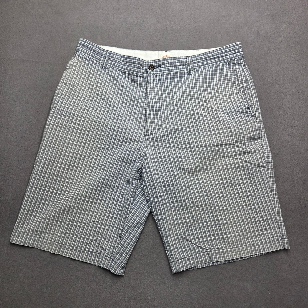 Dockers Mens Plaid Shorts Blue White 100% Cotton Size 36 Flat Front Casual
